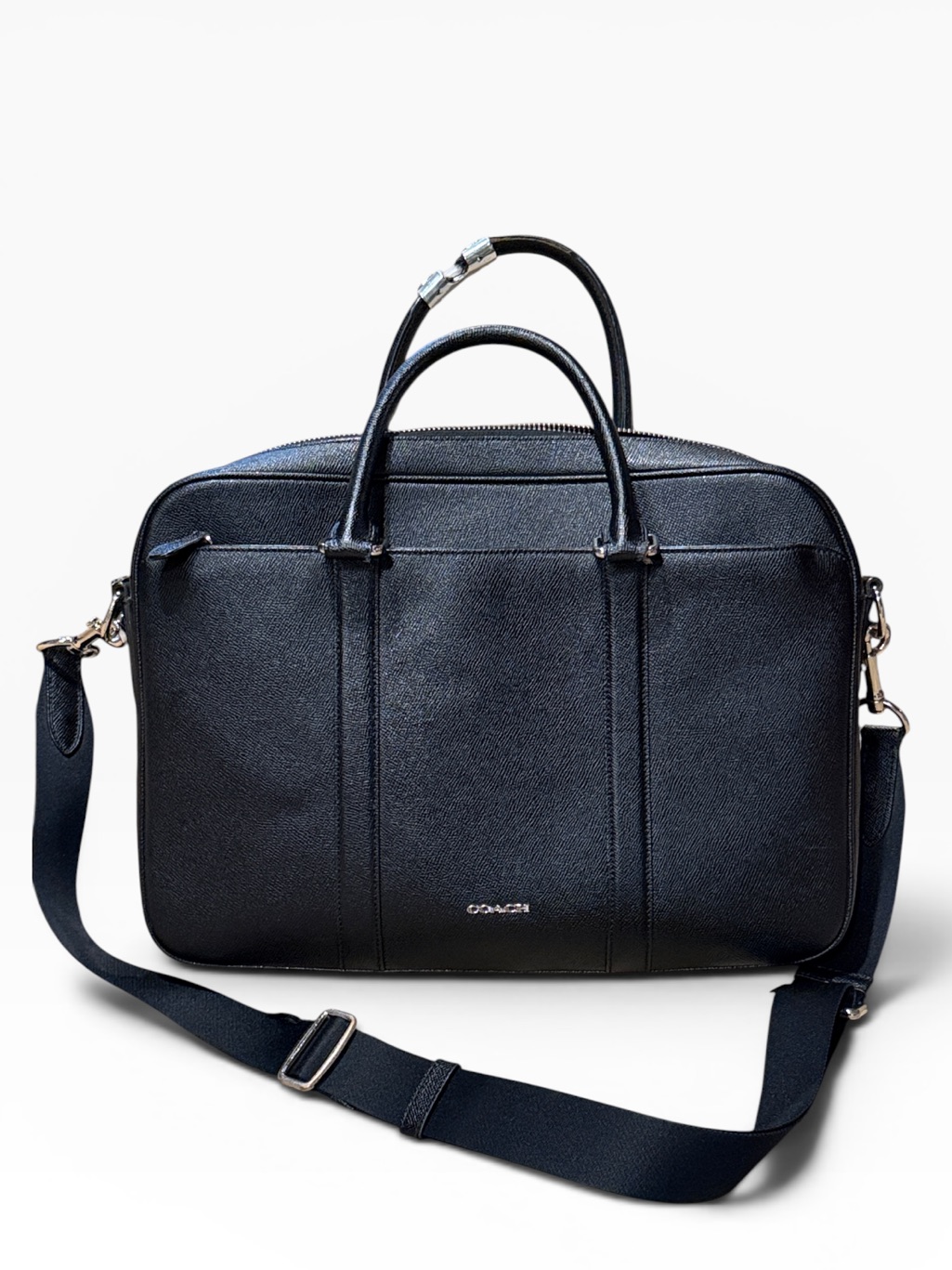 Coach Perry Slim Brief Bag Black Crossgrain Leather Laptop Business Bag F59057